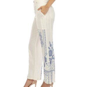Johnny Was -White Lyra Linen Belted Wide Leg Boho Style